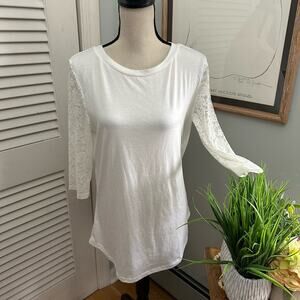 Koitimy Top Womens Medium Tunic Lace 3/4 Sleeve Feminine Romantic Soft Girl